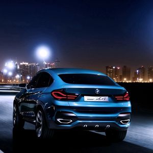 Preview wallpaper bmw x4, bmw, rear view, blue, city, night