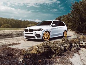 Preview wallpaper bmw, x5m, side view, white