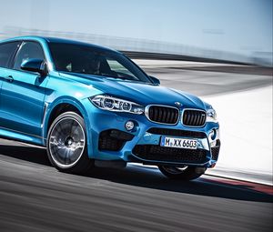 Preview wallpaper bmw x6, bmw, blue, speed, side view