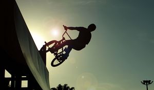Preview wallpaper bmx, trick, silhouette, ramp, bike, jump