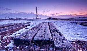 Preview wallpaper boards, beacon, stones, snow, grass, faded