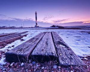 Preview wallpaper boards, beacon, stones, snow, grass, faded