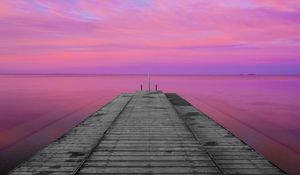 Preview wallpaper boards, platform, wood, sea, horizon, twilight