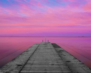 Preview wallpaper boards, platform, wood, sea, horizon, twilight