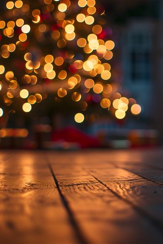 320x480 Wallpaper boards, wood, christmas tree, bokeh, blur, new year, christmas