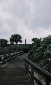 Preview wallpaper boardwalk, wooden, bushes, trees, lighthouse