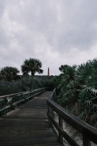 Preview wallpaper boardwalk, wooden, bushes, trees, lighthouse