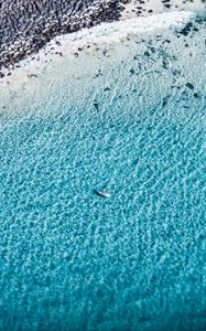 Preview wallpaper boat, aerial view, coast, wave