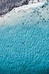 Preview wallpaper boat, aerial view, coast, wave