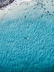 Preview wallpaper boat, aerial view, coast, wave