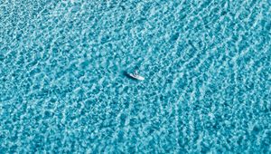 Preview wallpaper boat, aerial view, coast, wave