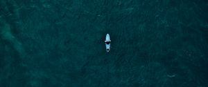 Preview wallpaper boat, aerial view, sea, waves, water