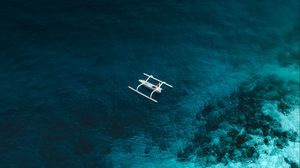 Preview wallpaper boat, aerial view, sea, stones, water