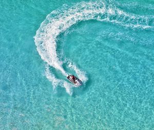 Preview wallpaper boat, aerial view, trace, water, glare