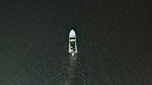 Preview wallpaper boat, aerial view, water, ripples