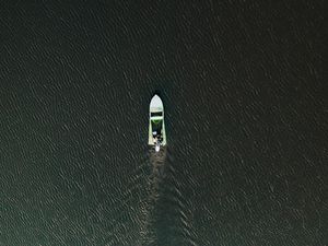 Preview wallpaper boat, aerial view, water, ripples