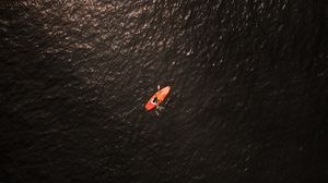 Preview wallpaper boat, aerial view, water, glare