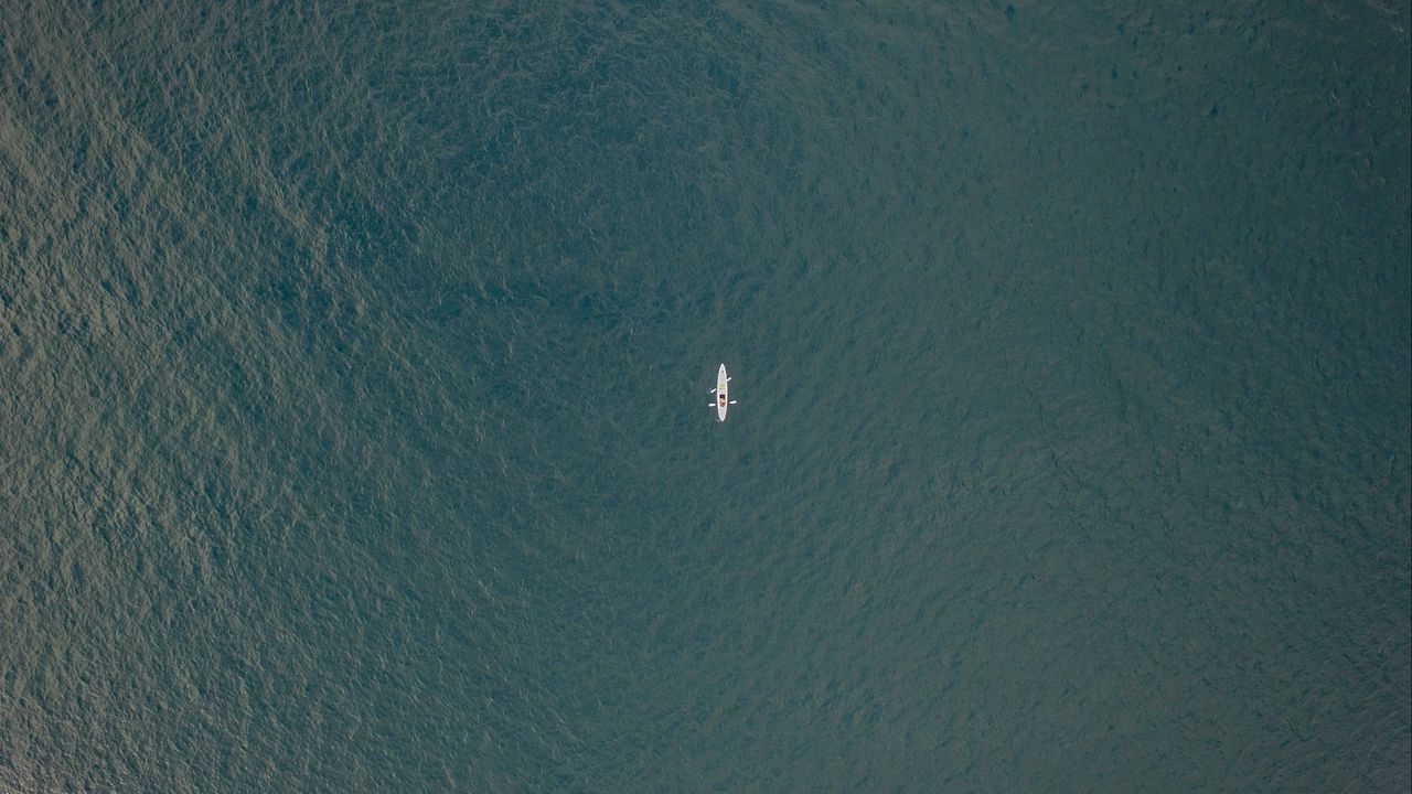 Wallpaper boat, aerial view, water, glare, sea