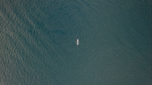 Preview wallpaper boat, aerial view, water, glare, sea