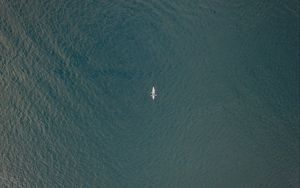 Preview wallpaper boat, aerial view, water, glare, sea