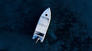 Preview wallpaper boat, aerial view, water, glare, dark