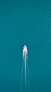 Preview wallpaper boat, aerial view, water, foam