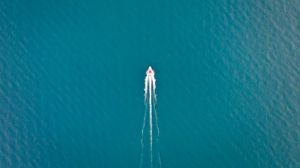 Preview wallpaper boat, aerial view, water, foam