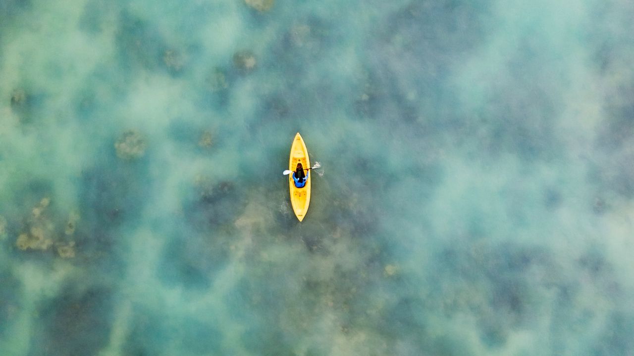 Wallpaper boat, aerial view, water, canoe