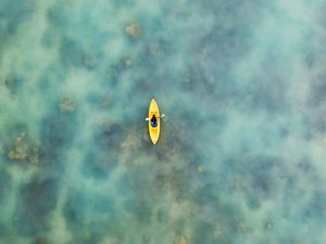 Preview wallpaper boat, aerial view, water, canoe