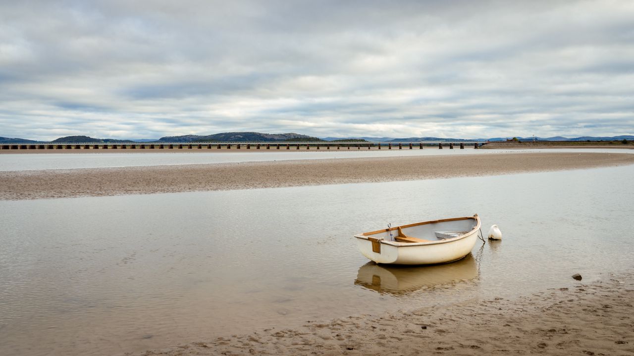 Wallpaper boat, anchor, water, sand