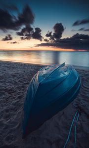 Preview wallpaper boat, beach, sea, sand, water, dusk