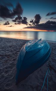 Preview wallpaper boat, beach, sea, sand, water, dusk