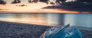 Preview wallpaper boat, beach, sea, sand, water, dusk