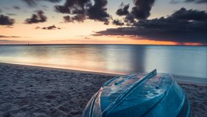 Preview wallpaper boat, beach, sea, sand, water, dusk