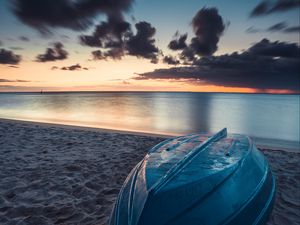 Preview wallpaper boat, beach, sea, sand, water, dusk