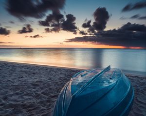 Preview wallpaper boat, beach, sea, sand, water, dusk