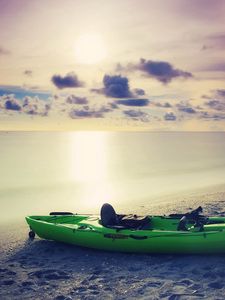 Preview wallpaper boat, beach, sunset, sand, sea