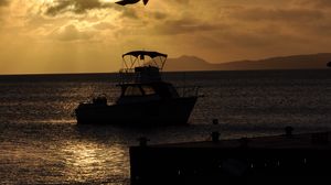 Preview wallpaper boat, bird, silhouette, sea, twilight, dark