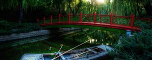 Preview wallpaper boat, bridge, river, china, wood, vegetation, oars