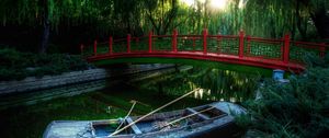 Preview wallpaper boat, bridge, river, china, wood, vegetation, oars