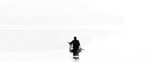 Preview wallpaper boat, bw, silhouette, minimalism
