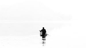 Preview wallpaper boat, bw, silhouette, minimalism