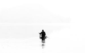 Preview wallpaper boat, bw, silhouette, minimalism
