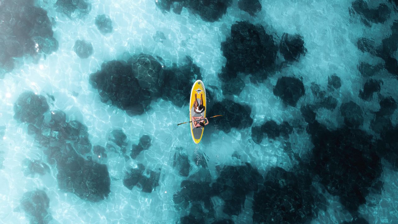 Wallpaper boat, canoe, aerial view, ocean