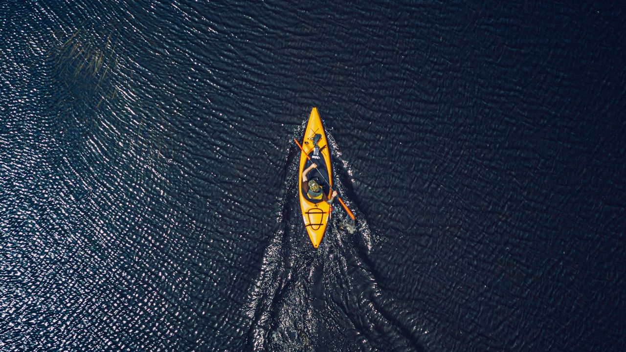 Wallpaper boat, canoe, aerial view, ocean, water
