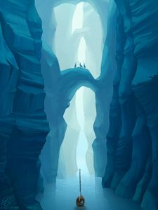 Preview wallpaper boat, cave, river, art