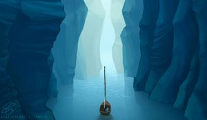 Preview wallpaper boat, cave, river, art