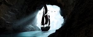 Preview wallpaper boat, cave, water, art, dark