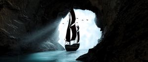 Preview wallpaper boat, cave, water, art, dark