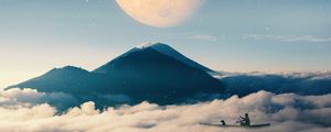 Preview wallpaper boat, clouds, mountains, planet, illusion